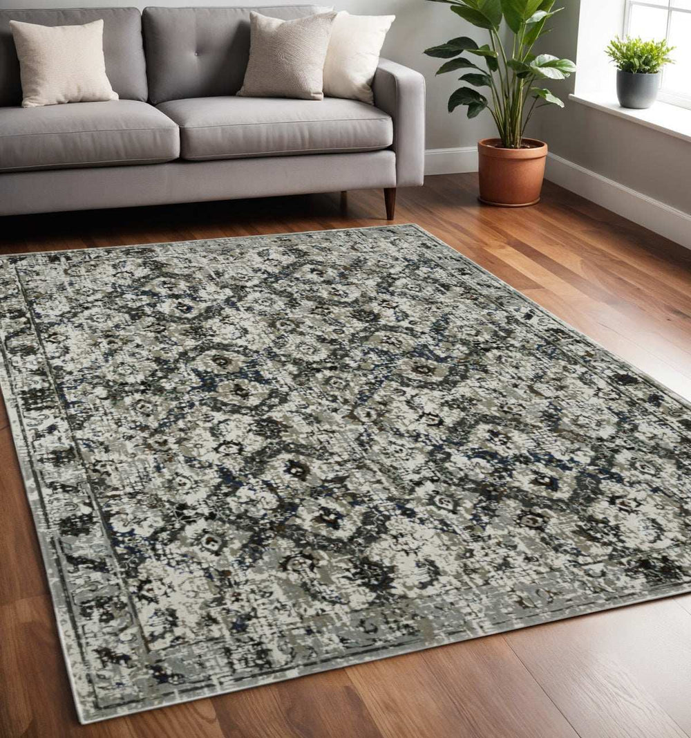 5' X 8' Ivory Charcoal Grey Blue Rust Gold And Brown Oriental Power Loom Stain Resistant Area Rug - Homeroots - Flyclothing LLC