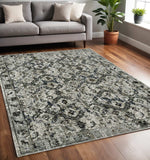 5' X 8' Ivory Charcoal Grey Blue Rust Gold And Brown Oriental Power Loom Stain Resistant Area Rug - Homeroots - Flyclothing LLC