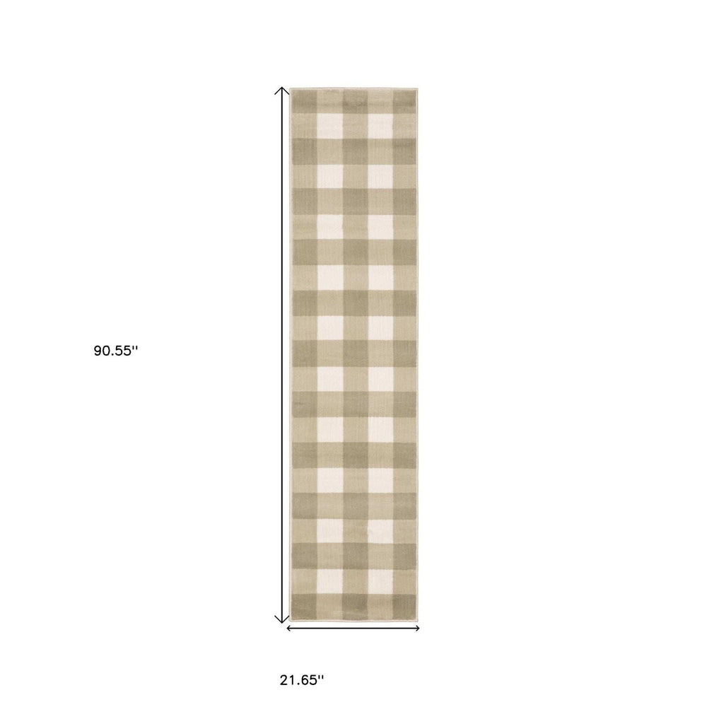 2' X 8' Beige And Ivory Geometric Power Loom Stain Resistant Runner Rug - Homeroots - Flyclothing LLC