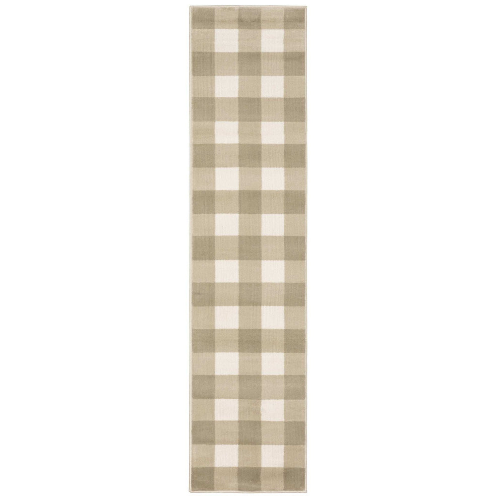 2' X 8' Beige And Ivory Geometric Power Loom Stain Resistant Runner Rug - Homeroots - Flyclothing LLC