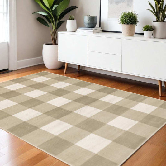 4' X 6' Beige And Ivory Geometric Power Loom Stain Resistant Area Rug - Homeroots - Flyclothing LLC
