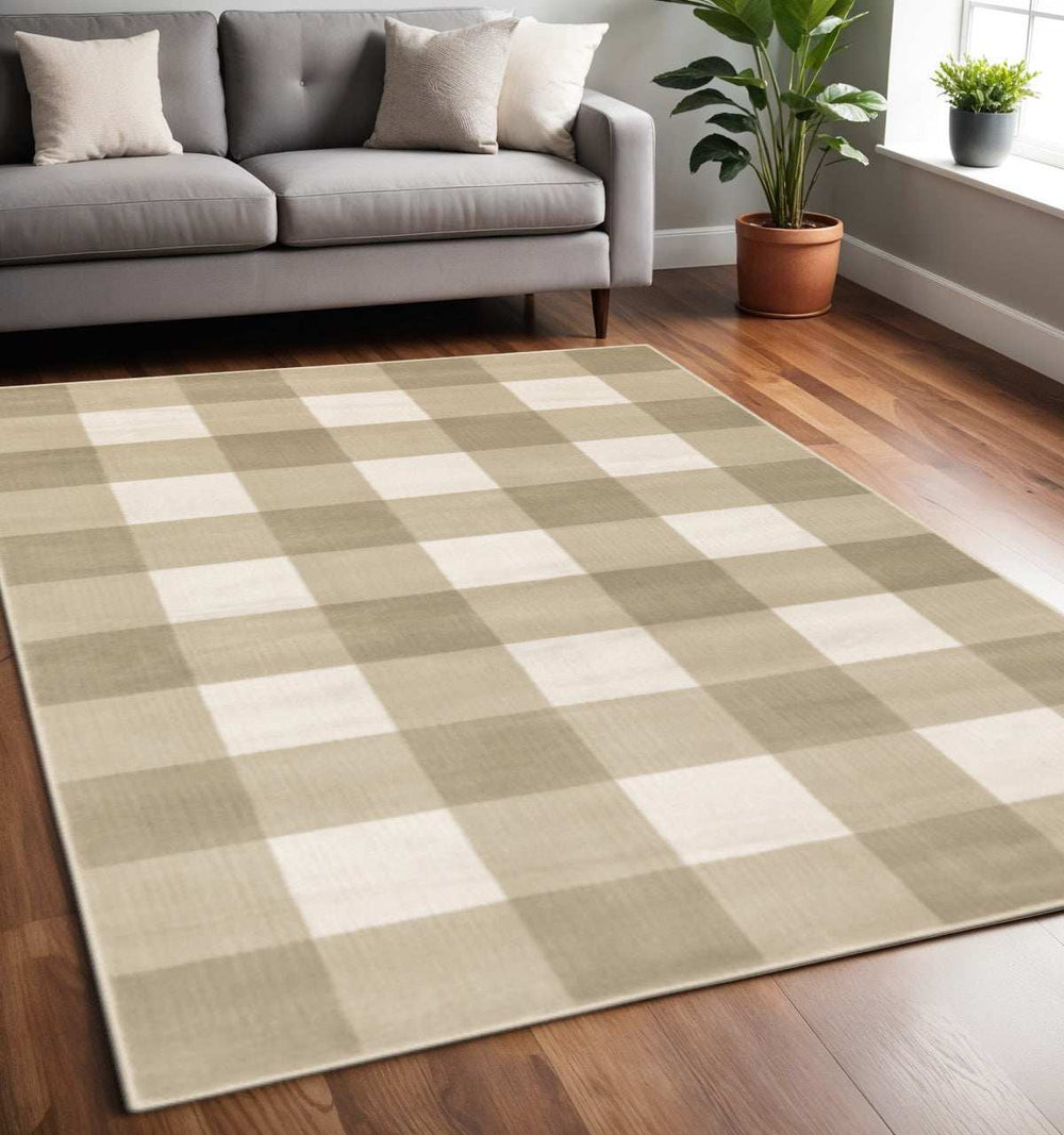 5' X 7' Beige And Ivory Geometric Power Loom Stain Resistant Area Rug - Homeroots - Flyclothing LLC