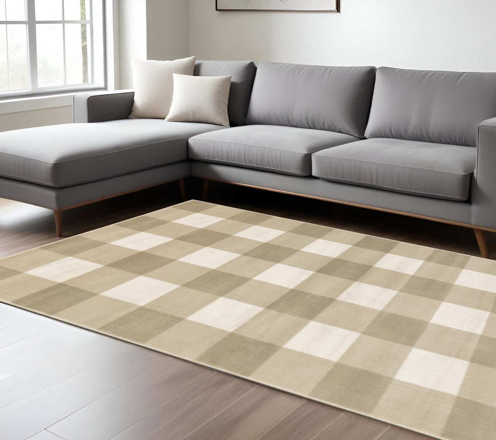8' X 10' Beige And Ivory Geometric Power Loom Stain Resistant Area Rug - Homeroots - Flyclothing LLC