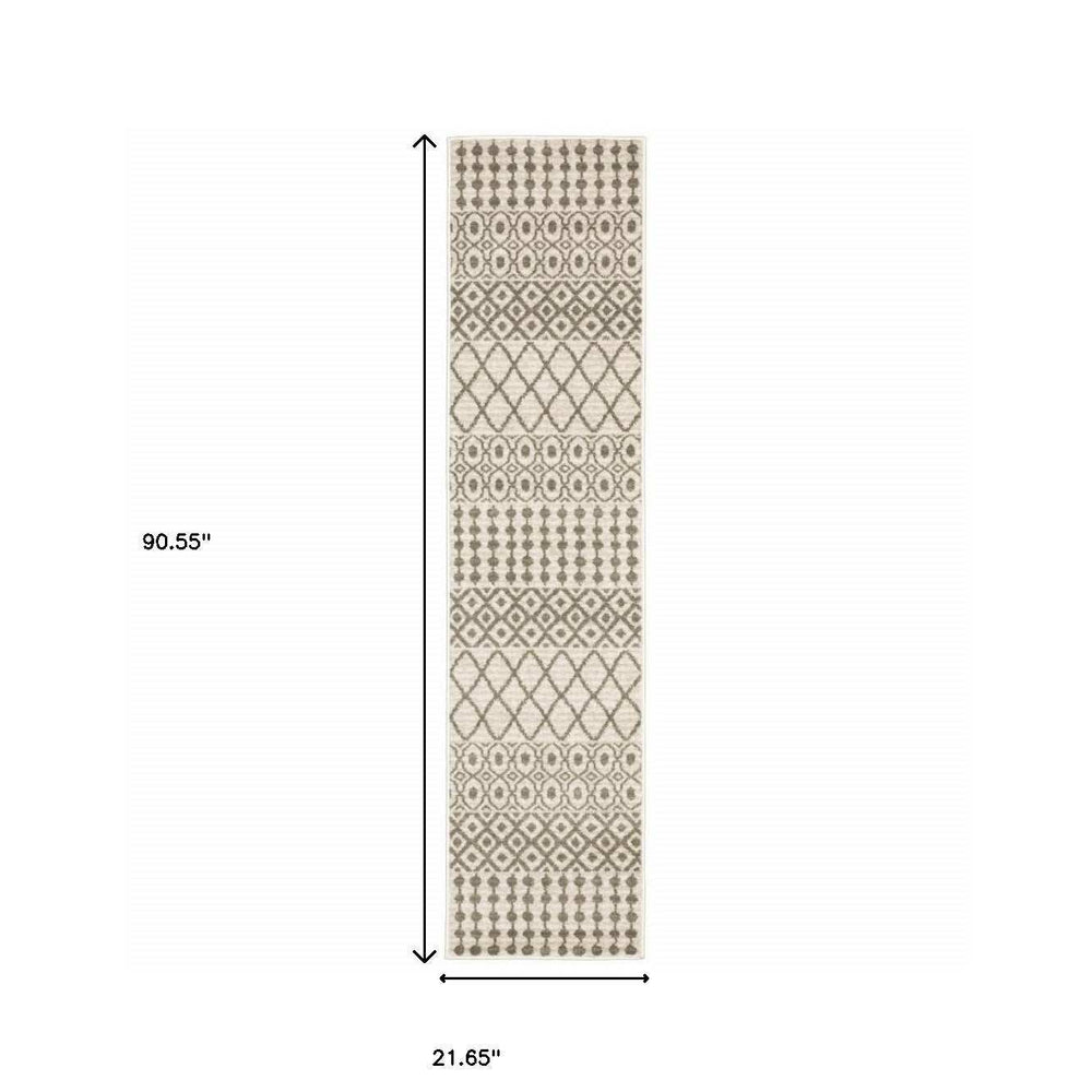 2' X 8' Ivory And Grey Geometric Power Loom Stain Resistant Runner Rug - Homeroots - Flyclothing LLC