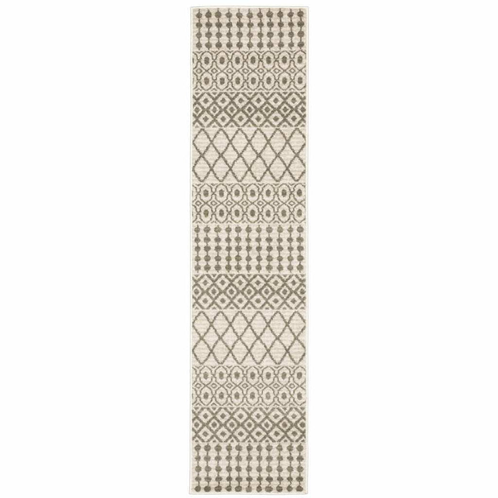 2' X 8' Ivory And Grey Geometric Power Loom Stain Resistant Runner Rug - Homeroots - Flyclothing LLC