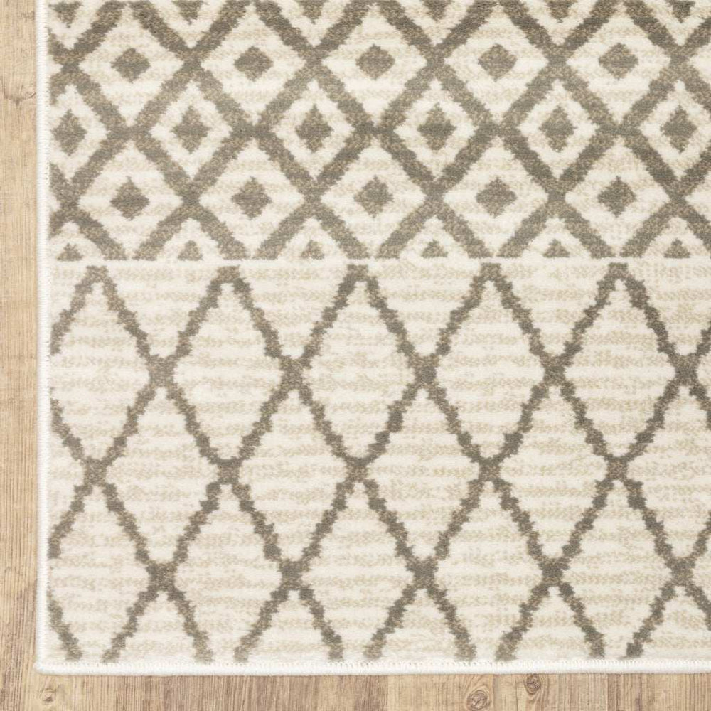 2' X 8' Ivory And Grey Geometric Power Loom Stain Resistant Runner Rug - Homeroots - Flyclothing LLC