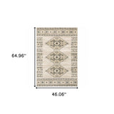 4' X 6' Ivory Grey Black And Ivory Southwestern Power Loom Stain Resistant Area Rug - Homeroots - Flyclothing LLC