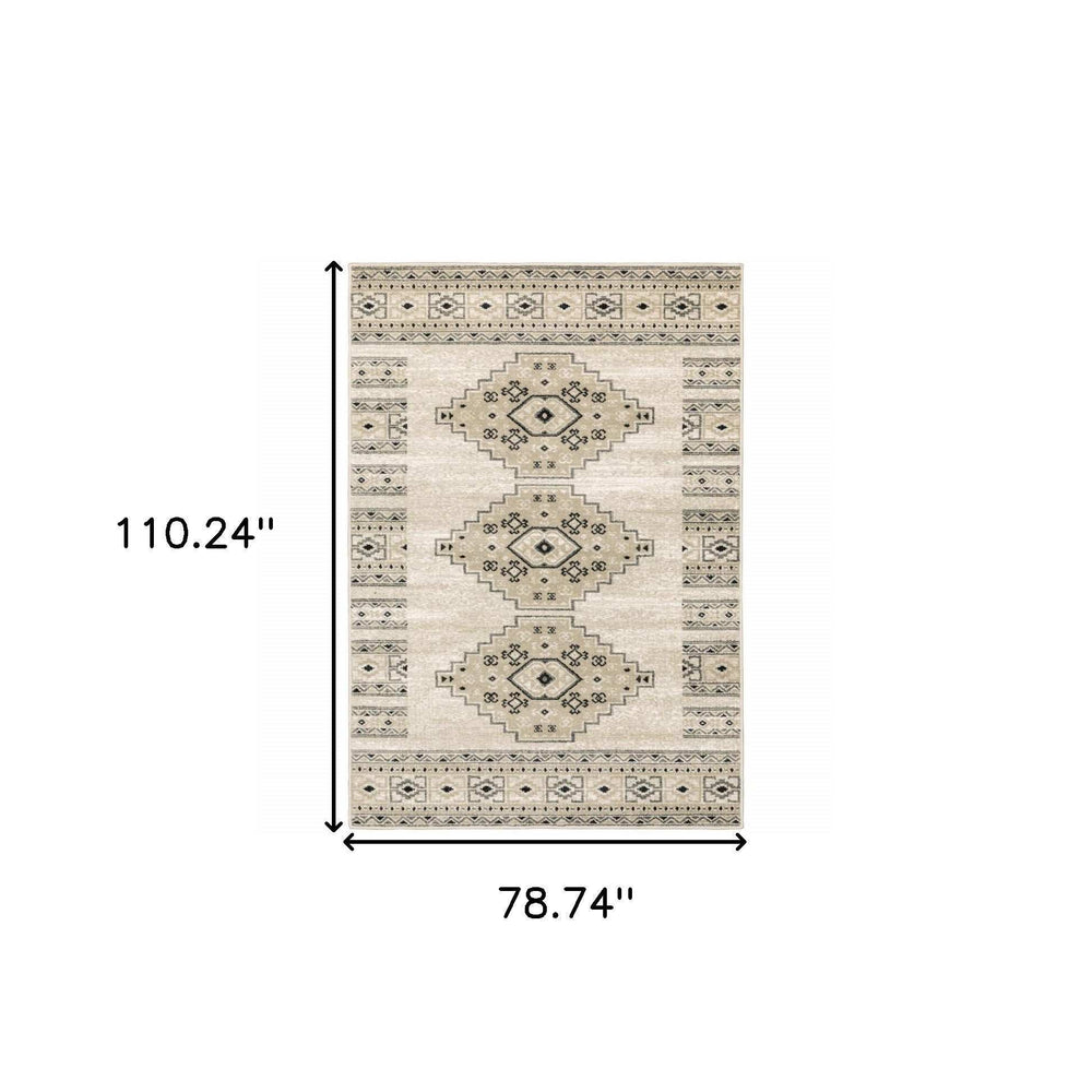 6' X 9' Ivory Grey Black And Ivory Southwestern Power Loom Stain Resistant Area Rug - Homeroots - Flyclothing LLC