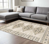 6' X 9' Ivory Grey Black And Ivory Southwestern Power Loom Stain Resistant Area Rug - Homeroots - Flyclothing LLC
