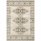 10' X 13' Ivory Grey Black And Ivory Southwestern Power Loom Stain Resistant Area Rug - Homeroots - Flyclothing LLC