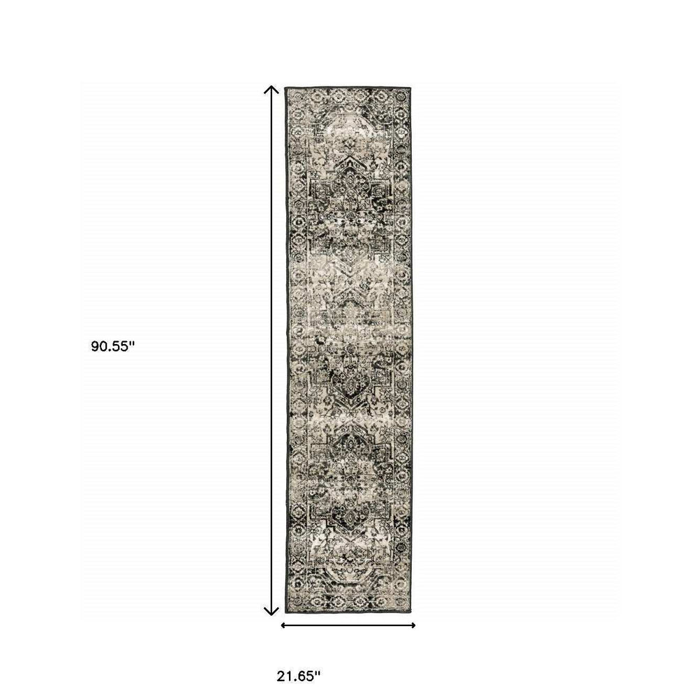 2' X 8' Black Grey Tan And Ivory Oriental Power Loom Stain Resistant Runner Rug - Homeroots - Flyclothing LLC