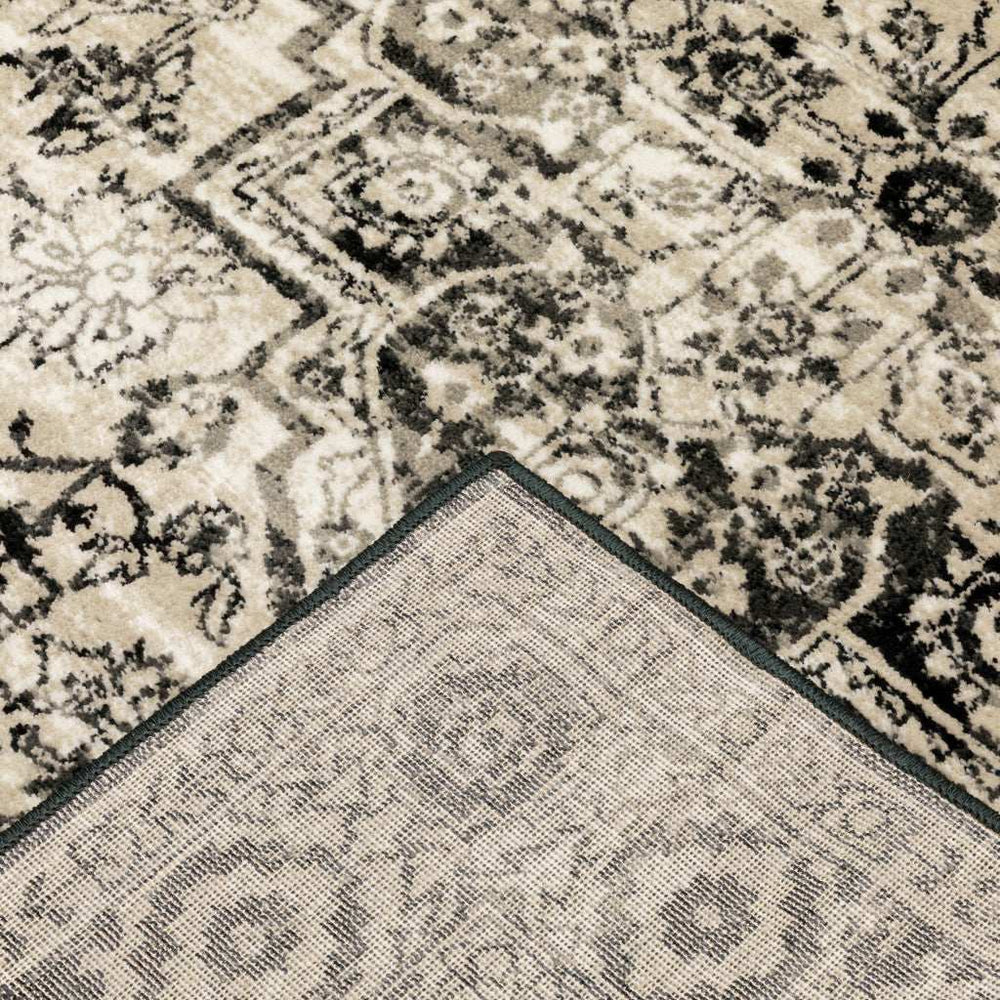 2' X 8' Black Grey Tan And Ivory Oriental Power Loom Stain Resistant Runner Rug - Homeroots - Flyclothing LLC