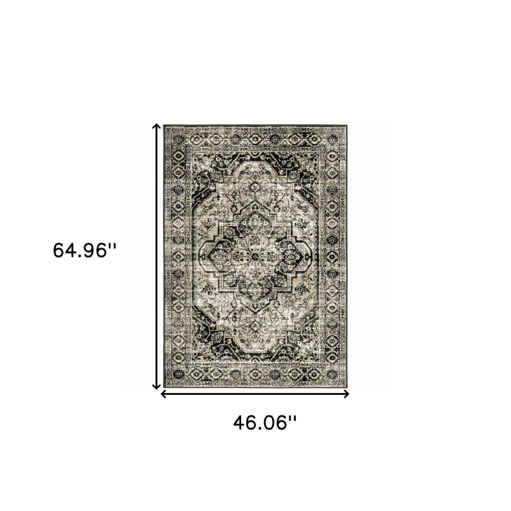 4' X 6' Black Grey Tan And Ivory Oriental Power Loom Stain Resistant Area Rug - Homeroots - Flyclothing LLC