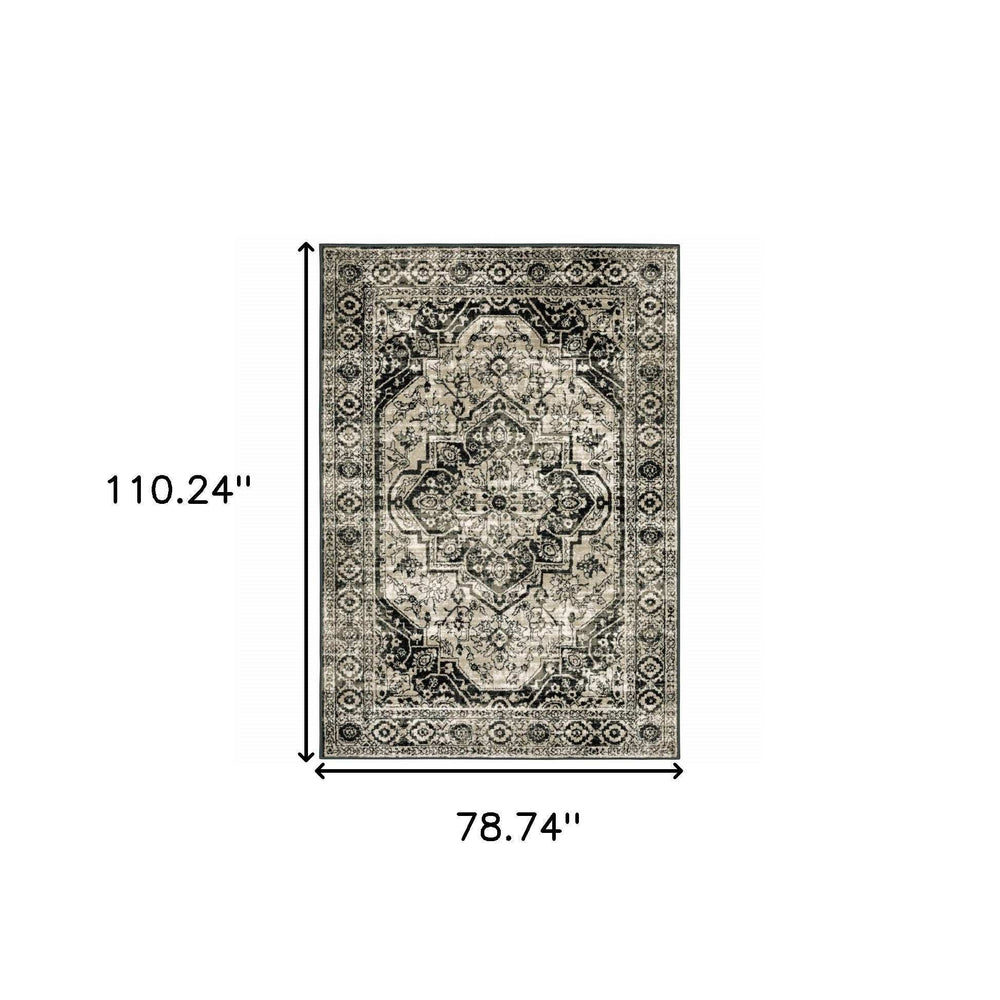 6' X 9' Black Grey Tan And Ivory Oriental Power Loom Stain Resistant Area Rug - Homeroots - Flyclothing LLC