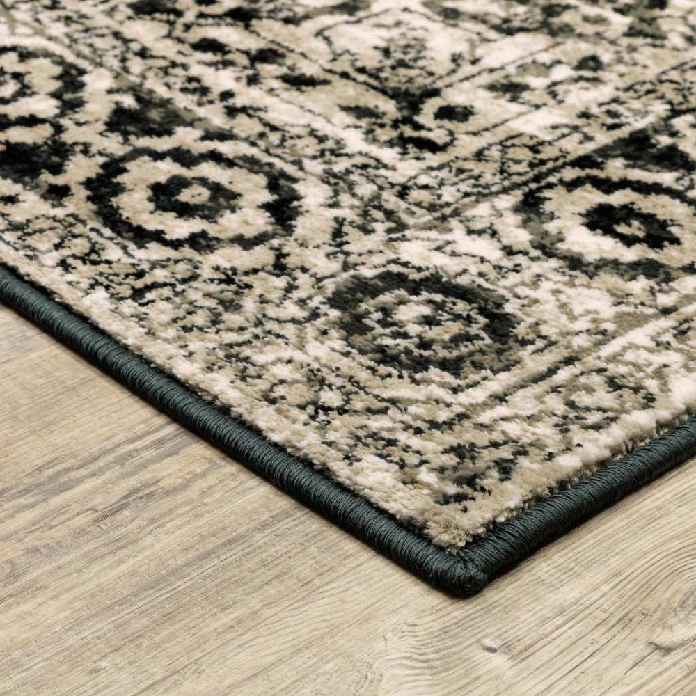 6' X 9' Black Grey Tan And Ivory Oriental Power Loom Stain Resistant Area Rug - Homeroots - Flyclothing LLC