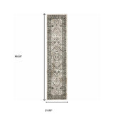 2' X 8' Ivory Grey Black And Ivory Oriental Power Loom Stain Resistant Runner Rug - Homeroots - Flyclothing LLC