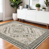 4' X 6' Ivory Grey Black And Ivory Oriental Power Loom Stain Resistant Area Rug - Homeroots - Flyclothing LLC