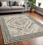 5' X 7' Ivory Grey Black And Ivory Oriental Power Loom Stain Resistant Area Rug - Homeroots - Flyclothing LLC