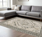 8' X 10' Ivory Grey Black And Ivory Oriental Power Loom Stain Resistant Area Rug - Homeroots - Flyclothing LLC