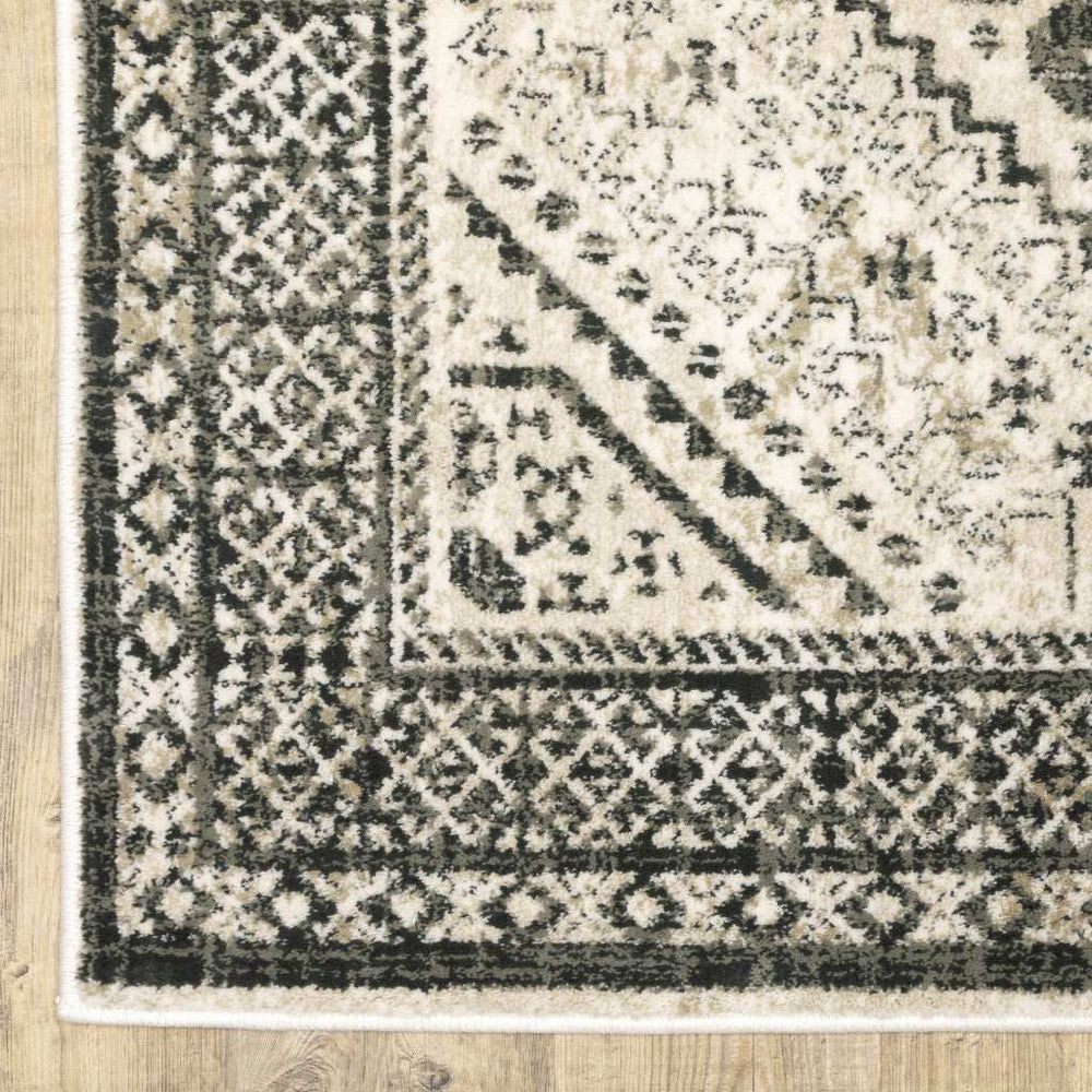 10' X 13' Ivory Grey Black And Ivory Oriental Power Loom Stain Resistant Area Rug - Homeroots - Flyclothing LLC