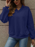 V-Neck Long Sleeve Dropped Shoulder Sweatshirt - Trendsi - Flyclothing LLC