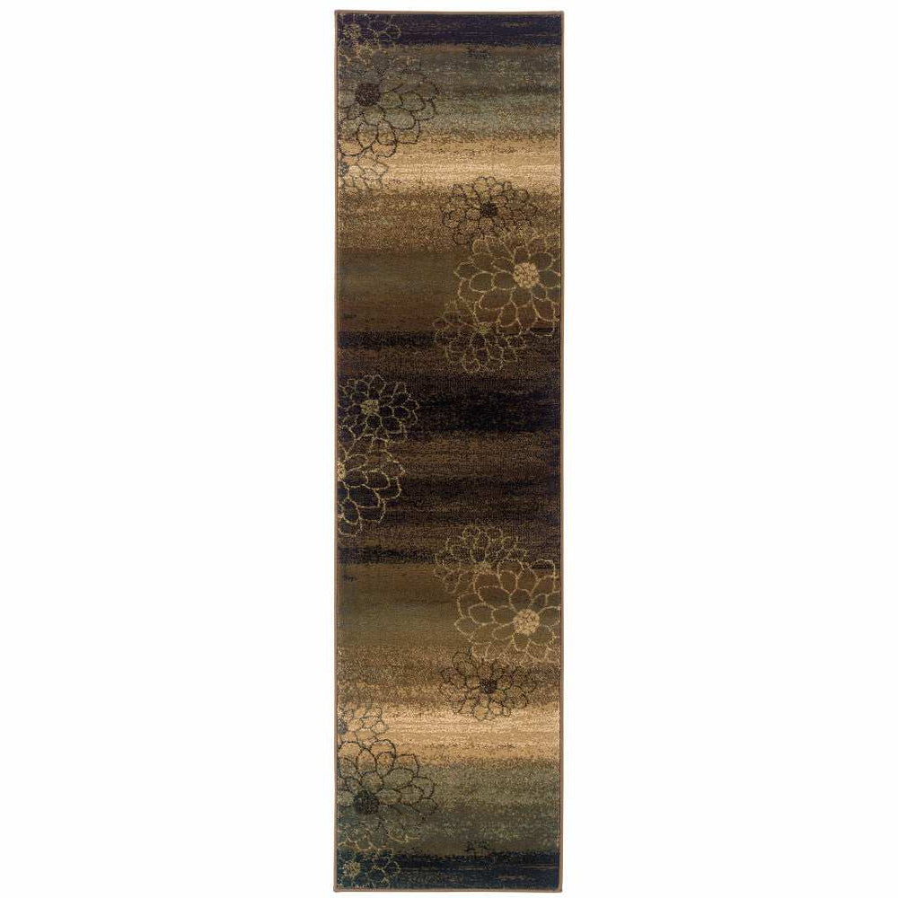 2' X 8' Brown And Beige Floral Power Loom Stain Resistant Runner Rug - Homeroots - Flyclothing LLC