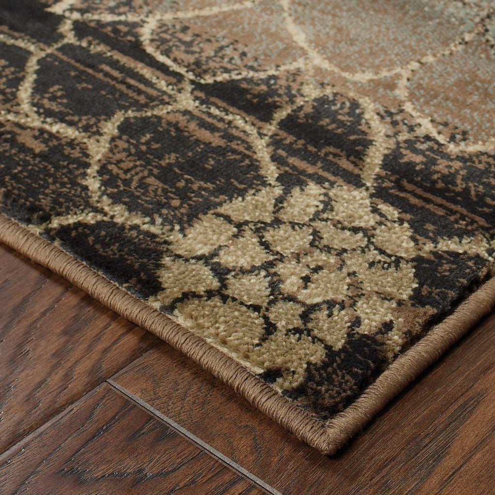 2' X 8' Brown And Beige Floral Power Loom Stain Resistant Runner Rug - Homeroots - Flyclothing LLC