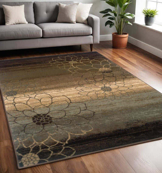 5' X 8' Brown And Beige Floral Power Loom Stain Resistant Area Rug - Homeroots - Flyclothing LLC