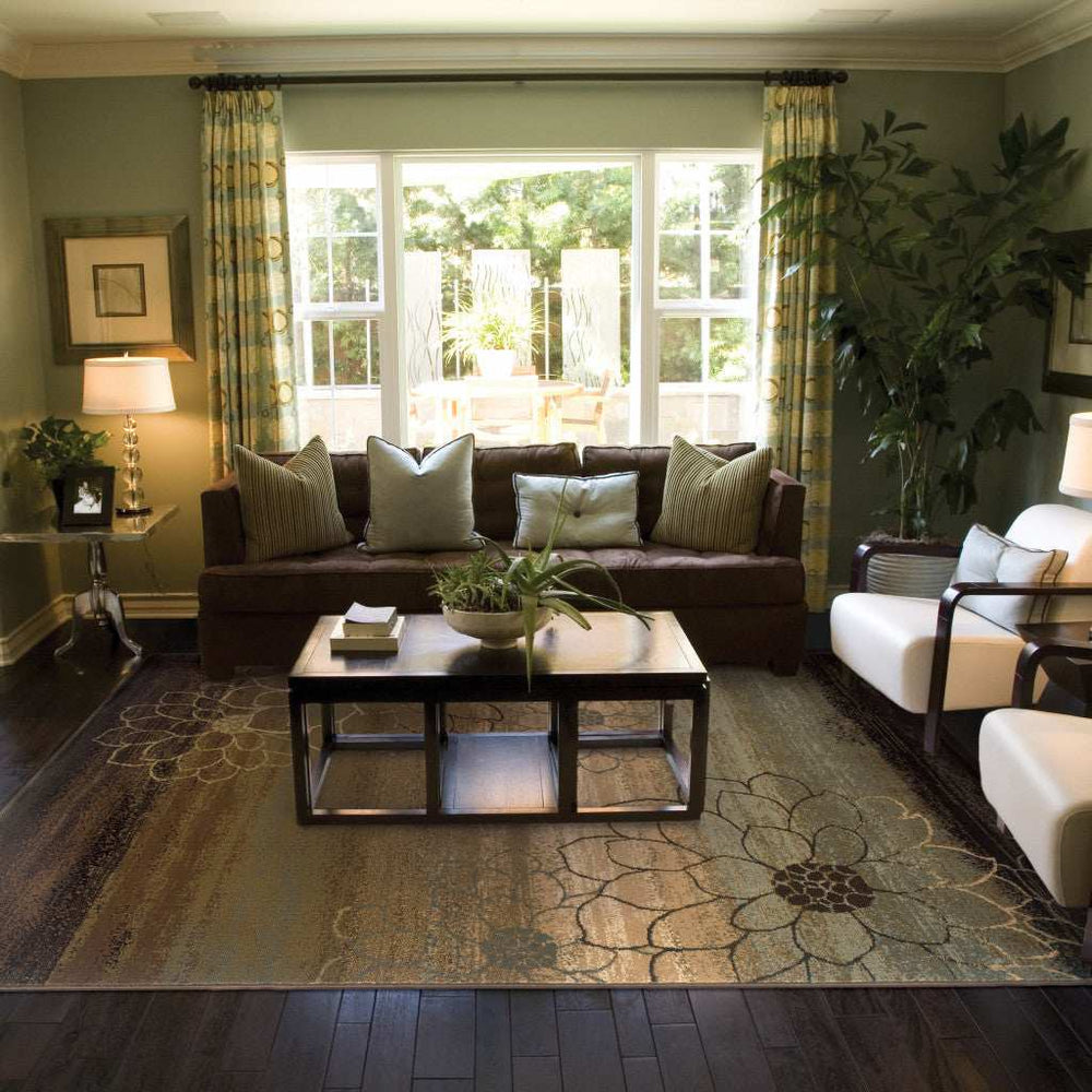 6' X 9' Brown And Beige Floral Power Loom Stain Resistant Area Rug - Homeroots - Flyclothing LLC