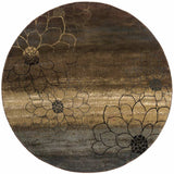 8' Brown Round Floral Power Loom Stain Resistant Area Rug - Homeroots - Flyclothing LLC