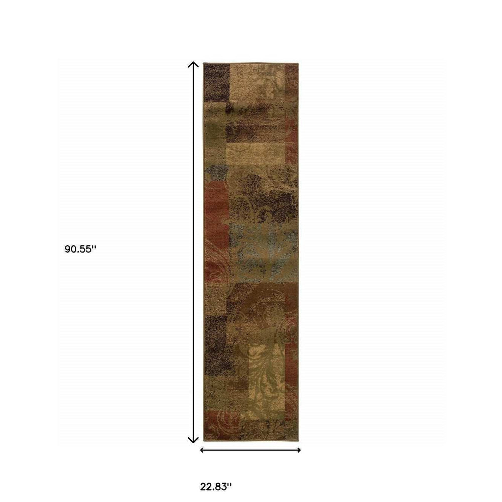 2' X 8' Green Geometric Power Loom Stain Resistant Runner Rug - Homeroots - Flyclothing LLC