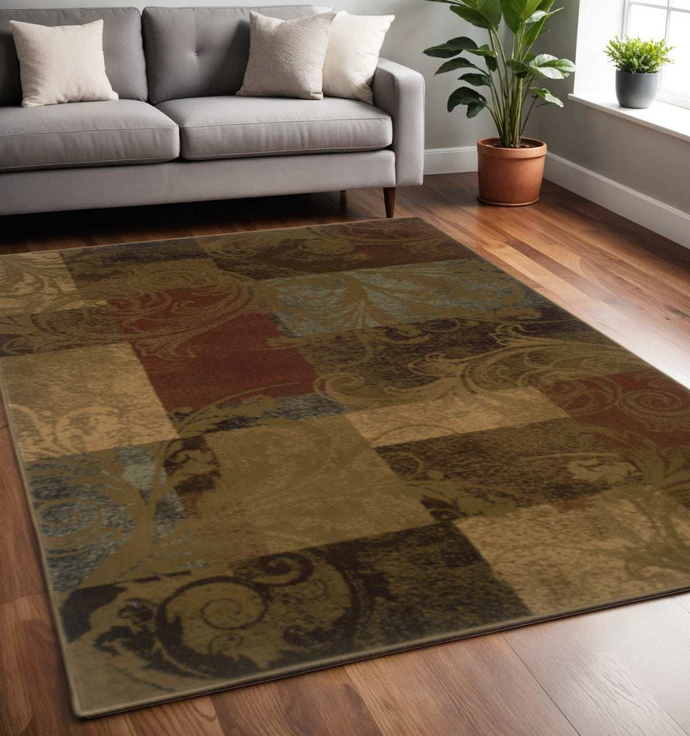 5' X 8' Green And Red Geometric Power Loom Stain Resistant Area Rug - Homeroots - Flyclothing LLC