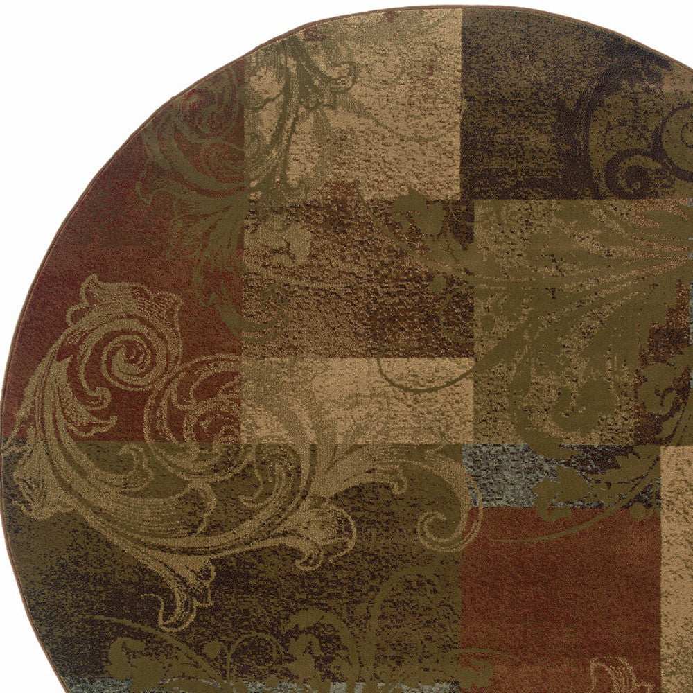 8' Green Round Geometric Power Loom Stain Resistant Area Rug - Homeroots - Flyclothing LLC