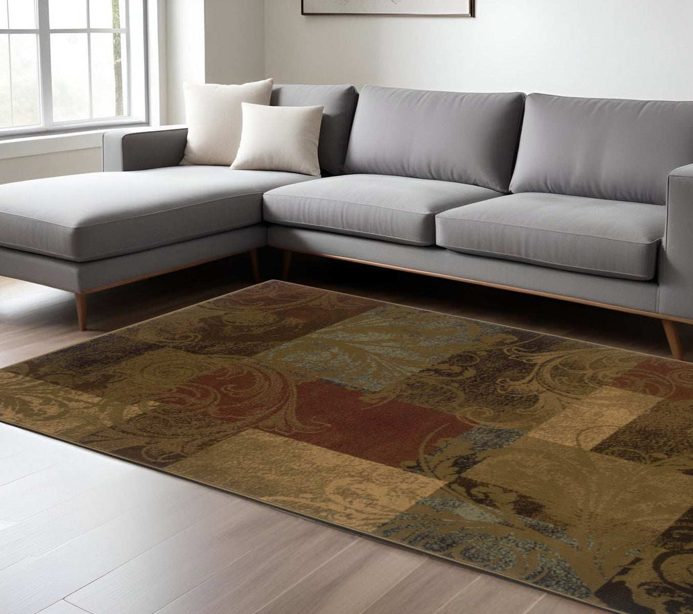 8' X 11' Green And Red Geometric Power Loom Stain Resistant Area Rug - Homeroots - Flyclothing LLC