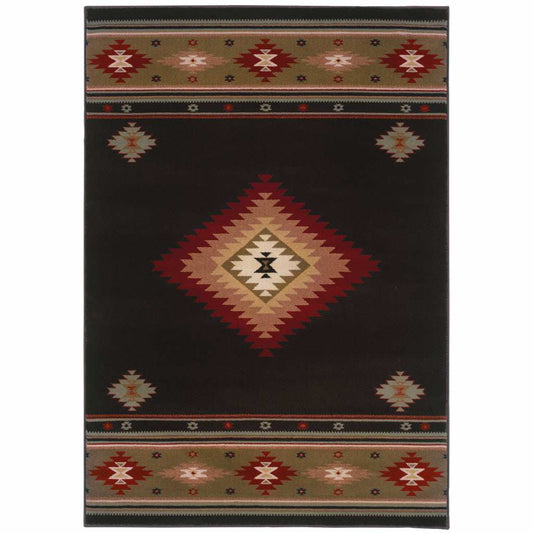 10' X 13' Black And Green Southwestern Power Loom Stain Resistant Area Rug - Homeroots - Flyclothing LLC