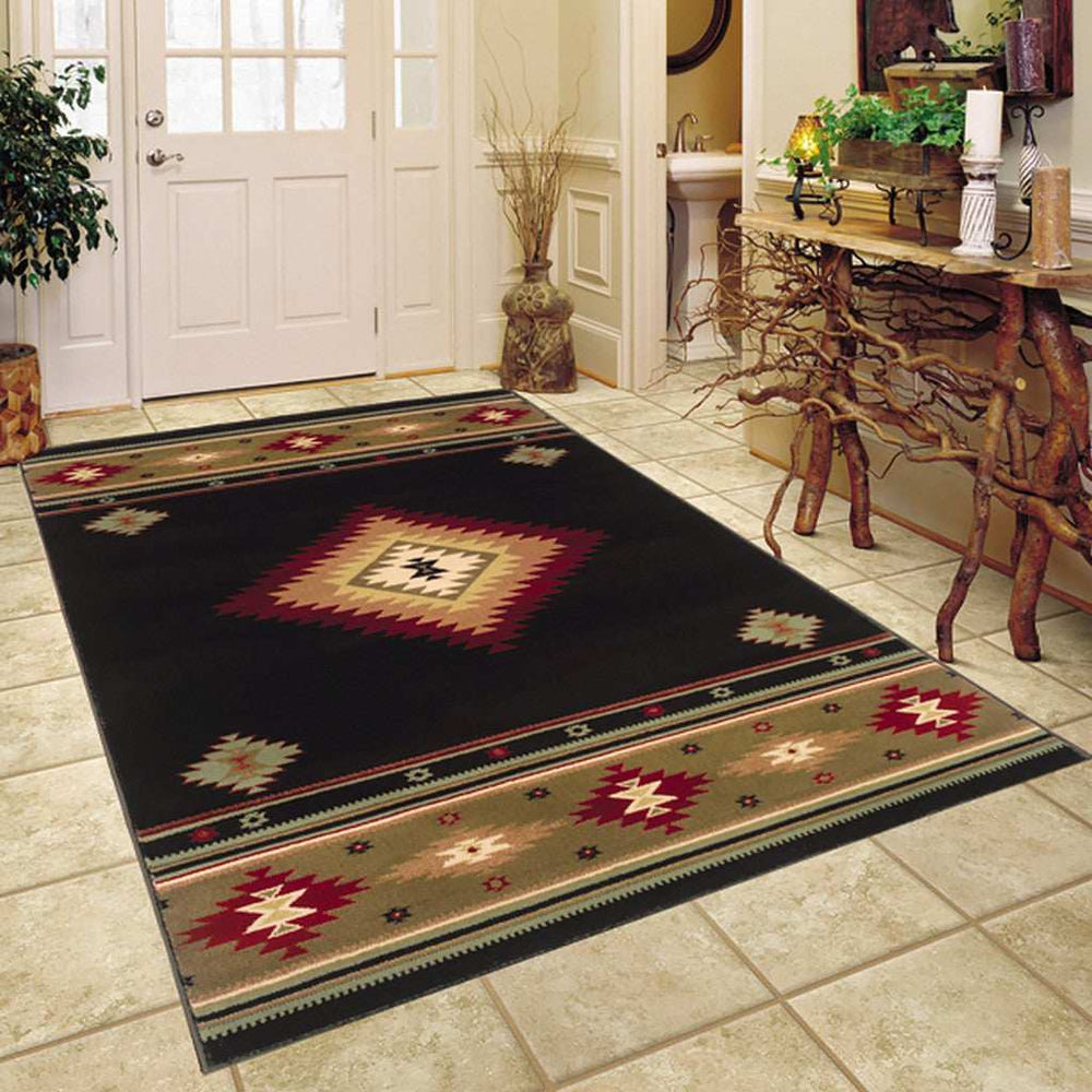 10' X 13' Black And Green Southwestern Power Loom Stain Resistant Area Rug - Homeroots - Flyclothing LLC