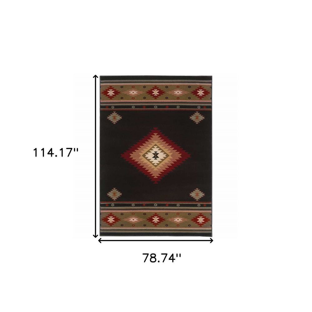 6' X 9' Black And Green Southwestern Power Loom Stain Resistant Area Rug - Homeroots - Flyclothing LLC
