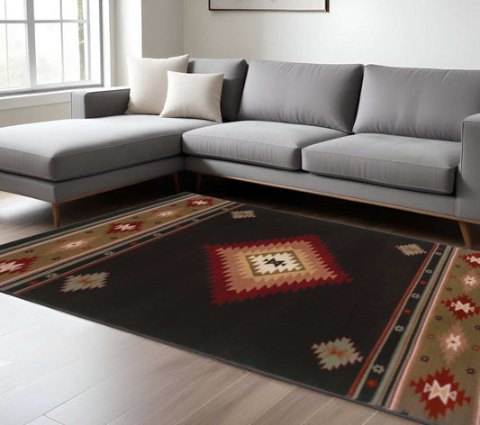 6' X 9' Black And Green Southwestern Power Loom Stain Resistant Area Rug - Homeroots - Flyclothing LLC