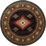 8' Black Round Southwestern Power Loom Stain Resistant Area Rug - Homeroots - Flyclothing LLC