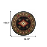 8' Black Round Southwestern Power Loom Stain Resistant Area Rug - Homeroots - Flyclothing LLC