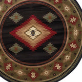 8' Black Round Southwestern Power Loom Stain Resistant Area Rug - Homeroots - Flyclothing LLC