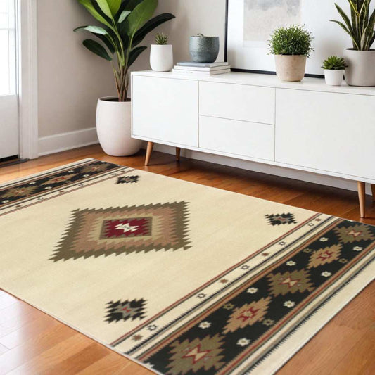 4' X 6' Beige Southwestern Power Loom Stain Resistant Area Rug - Homeroots - Flyclothing LLC