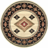 8' Beige Round Southwestern Power Loom Stain Resistant Area Rug - Homeroots - Flyclothing LLC