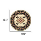 8' Beige Round Southwestern Power Loom Stain Resistant Area Rug - Homeroots - Flyclothing LLC