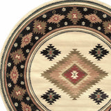 8' Beige Round Southwestern Power Loom Stain Resistant Area Rug - Homeroots - Flyclothing LLC