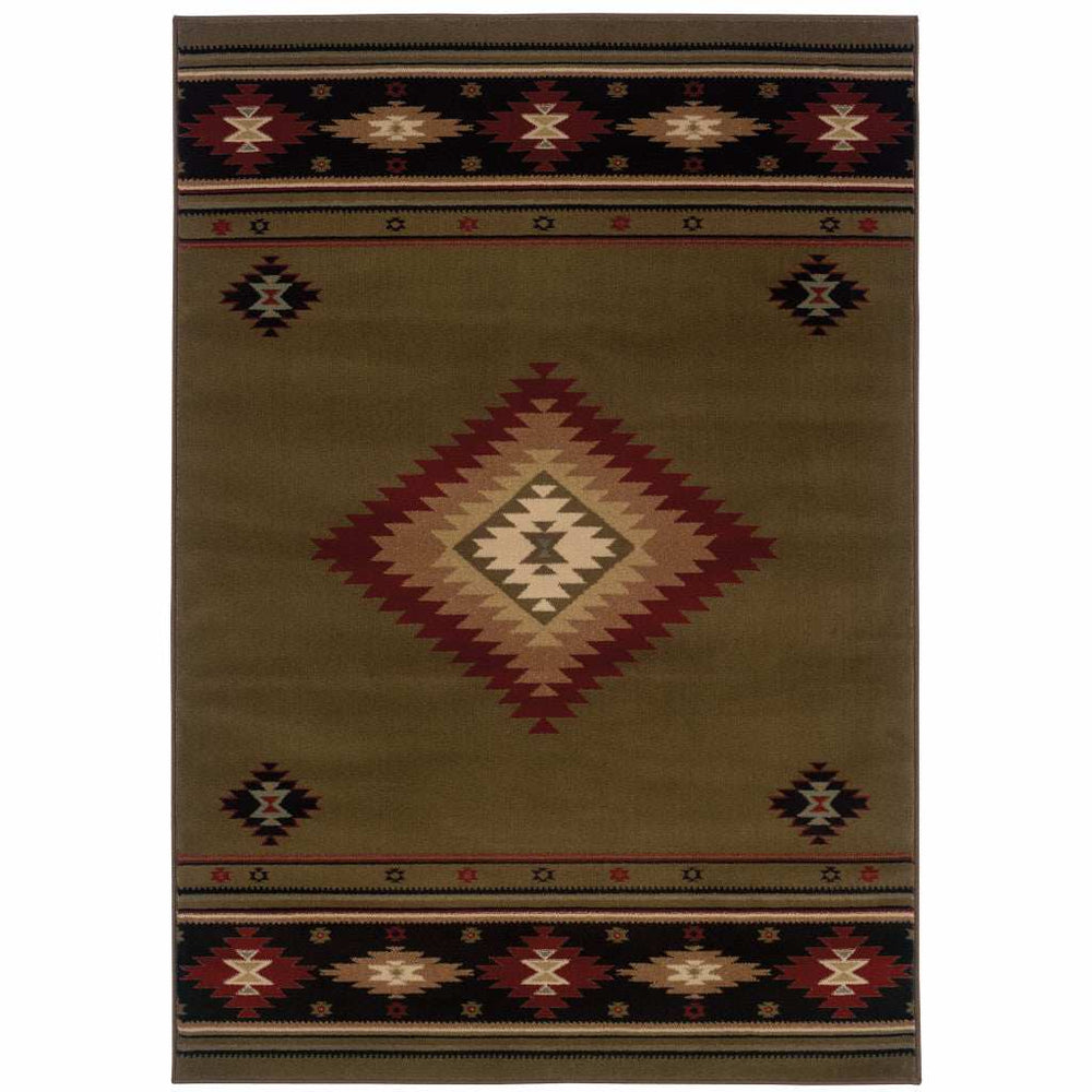 5' X 8' Green Southwestern Power Loom Stain Resistant Area Rug - Homeroots - Flyclothing LLC