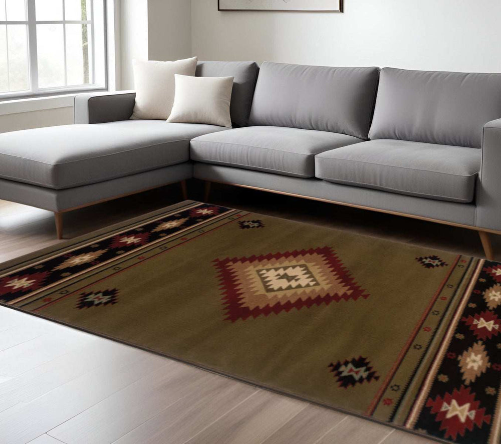 6' X 9' Green Southwestern Power Loom Stain Resistant Area Rug - Homeroots - Flyclothing LLC