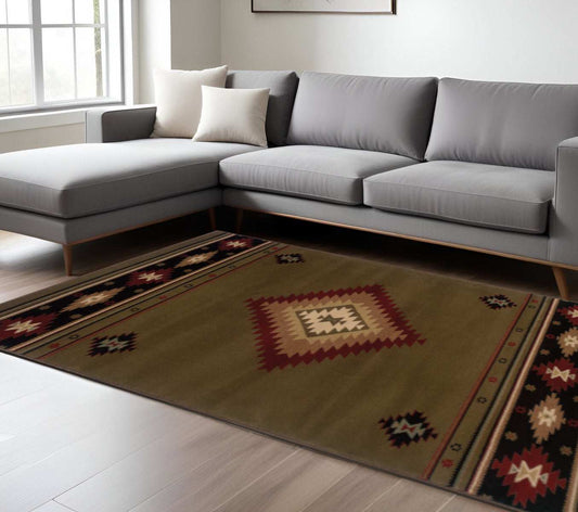 6' X 9' Green Southwestern Power Loom Stain Resistant Area Rug - Homeroots - Flyclothing LLC