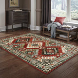 10' X 13' Red Deep Teal Ivory Grey And Green Southwestern Power Loom Stain Resistant Area Rug - Homeroots - Flyclothing LLC