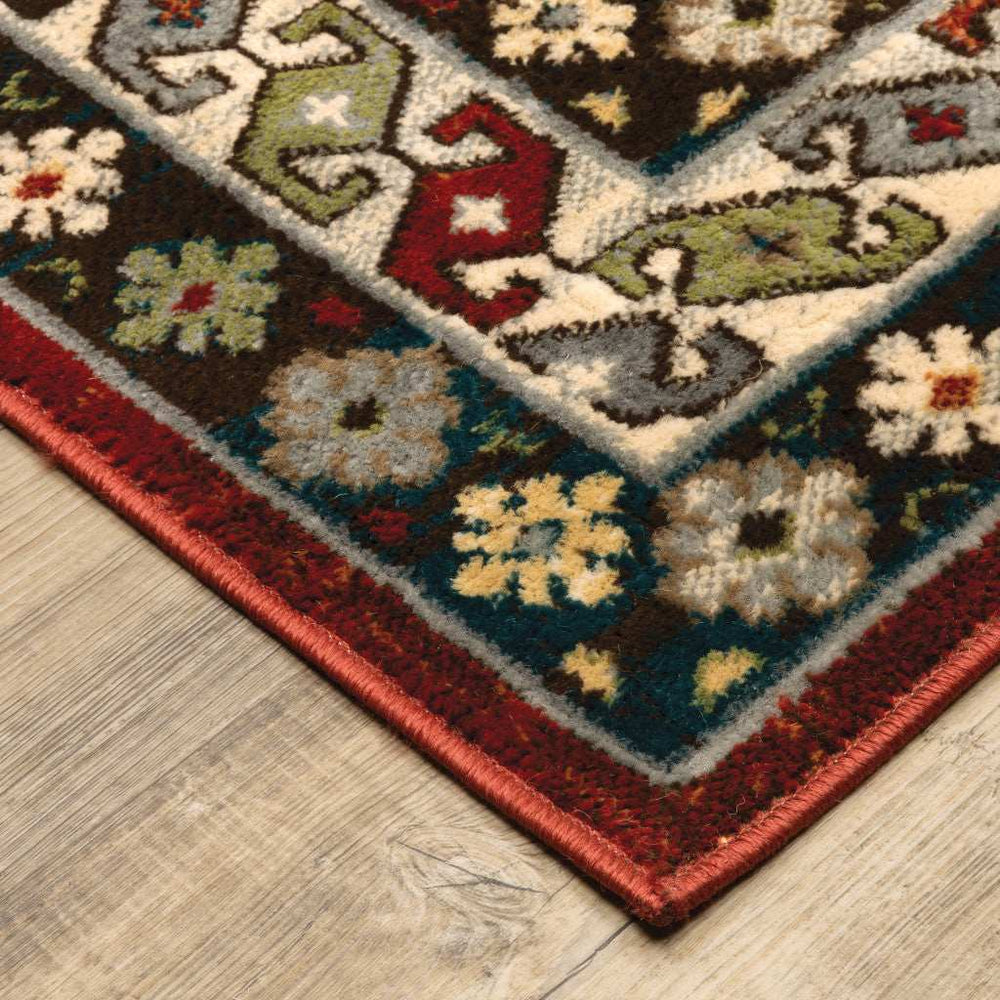 10' X 13' Red Deep Teal Ivory Grey And Green Southwestern Power Loom Stain Resistant Area Rug - Homeroots - Flyclothing LLC